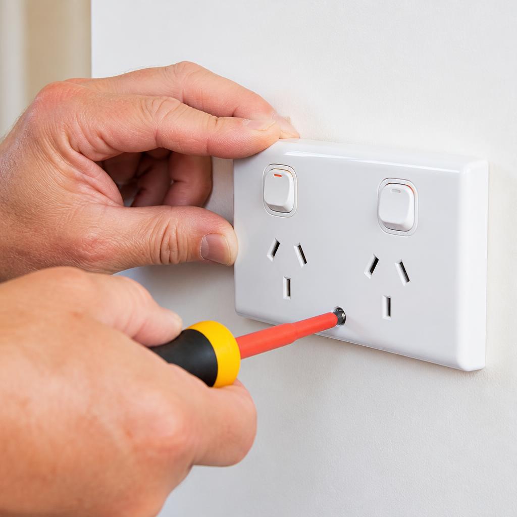 Local electrician installing a power point in a Werribee home